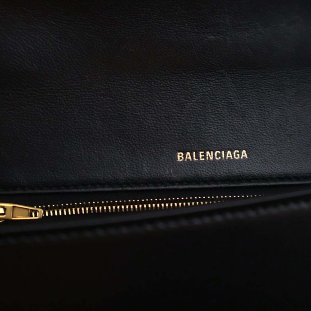 Balenciaga AB Balenciaga Black Calf Leather Medium Smooth skin Hourglass Top Handle Bag Italy