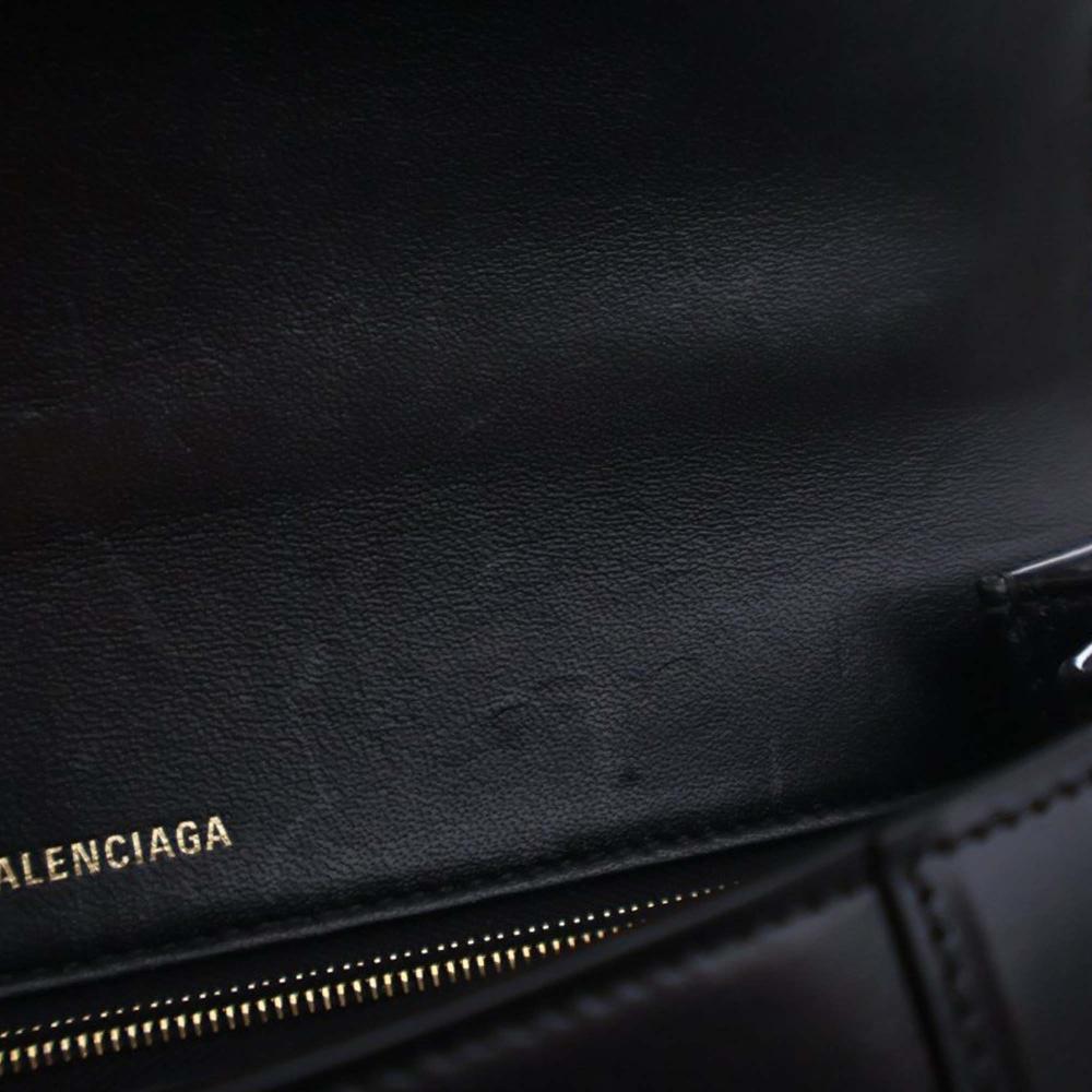 Balenciaga AB Balenciaga Black Calf Leather Medium Smooth skin Hourglass Top Handle Bag Italy