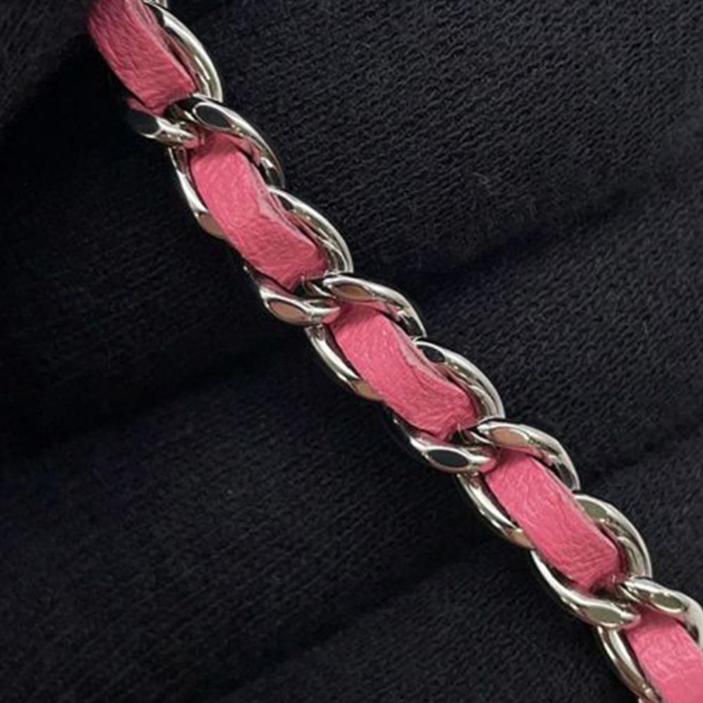 Chanel AB Chanel Pink Lambskin Leather Leather CC Quilted Lambskin Flap Card Holder on Chain Spain