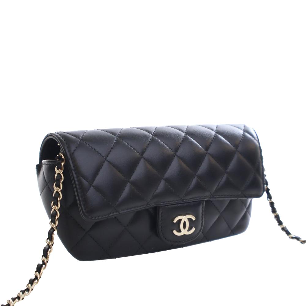 Chanel AB Chanel Black Lambskin Leather Leather Quilted Lambskin Classic Glasses Case on Chain France