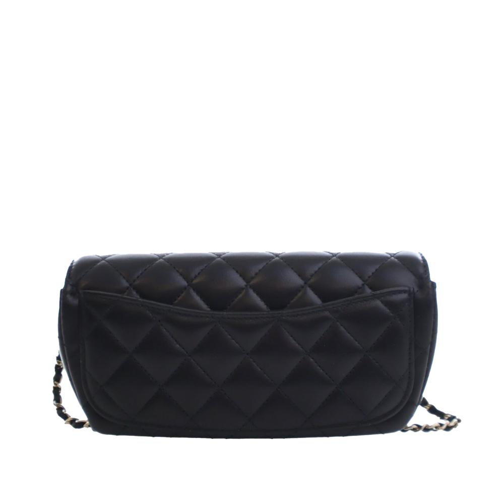 Chanel AB Chanel Black Lambskin Leather Leather Quilted Lambskin Classic Glasses Case on Chain France