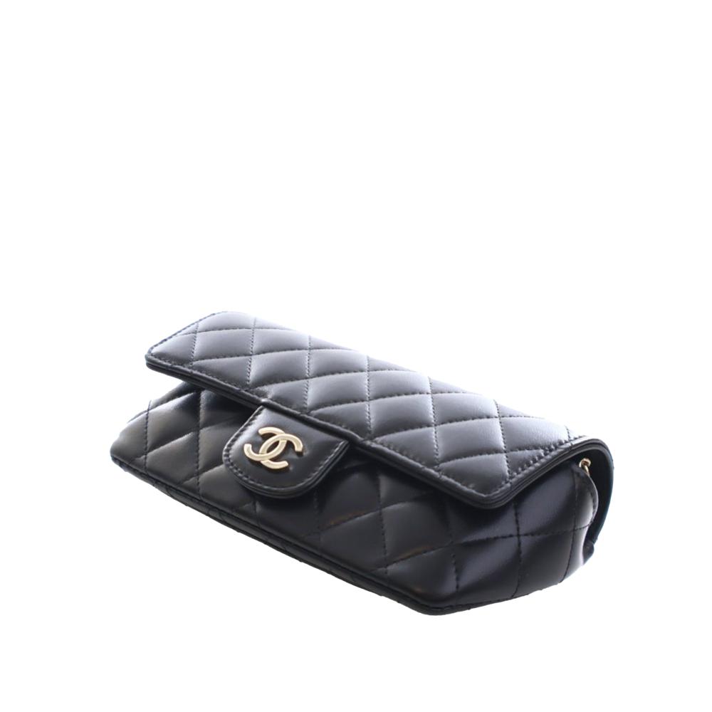 Chanel AB Chanel Black Lambskin Leather Leather Quilted Lambskin Classic Glasses Case on Chain France