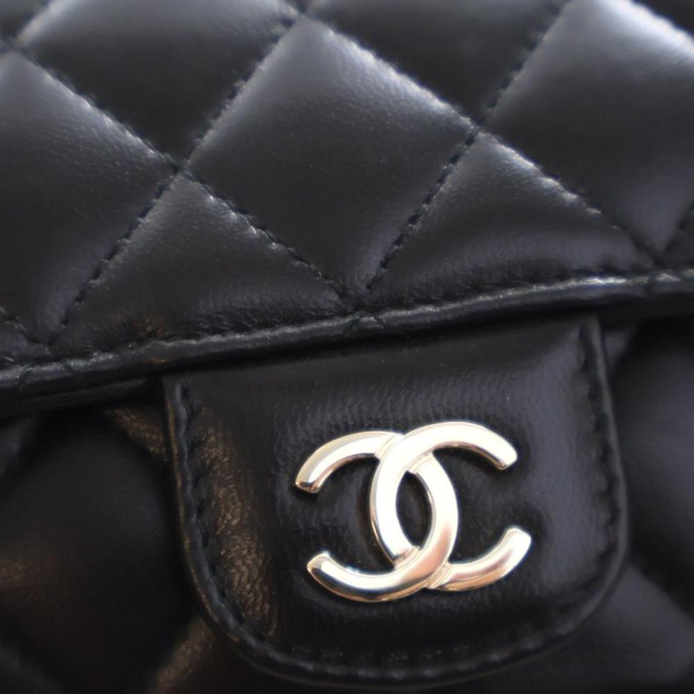 Chanel AB Chanel Black Lambskin Leather Leather Quilted Lambskin Classic Glasses Case on Chain France