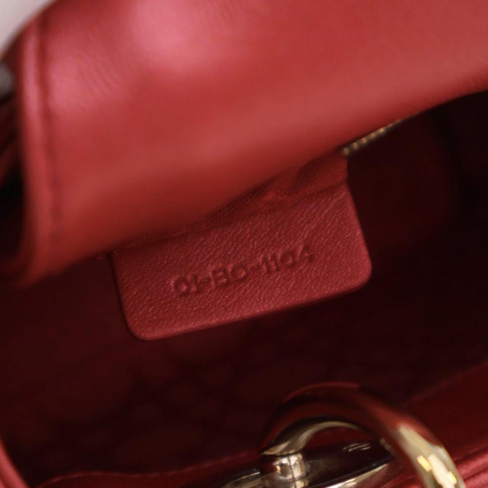 Christian Dior AB Dior Red Lambskin Leather Leather Mini Iridescent Lambskin Cannage Lady Dior Italy