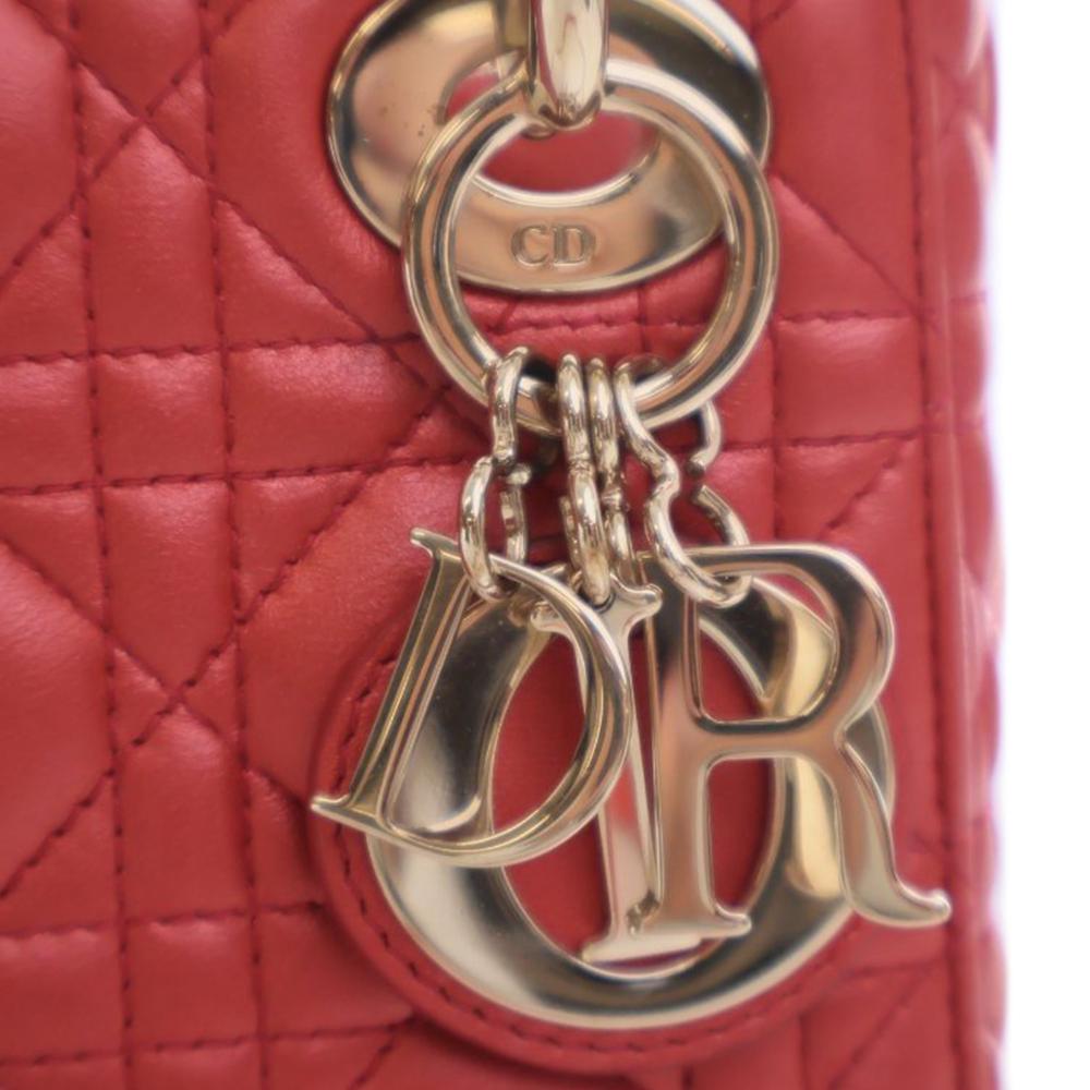 Christian Dior AB Dior Red Lambskin Leather Leather Mini Iridescent Lambskin Cannage Lady Dior Italy