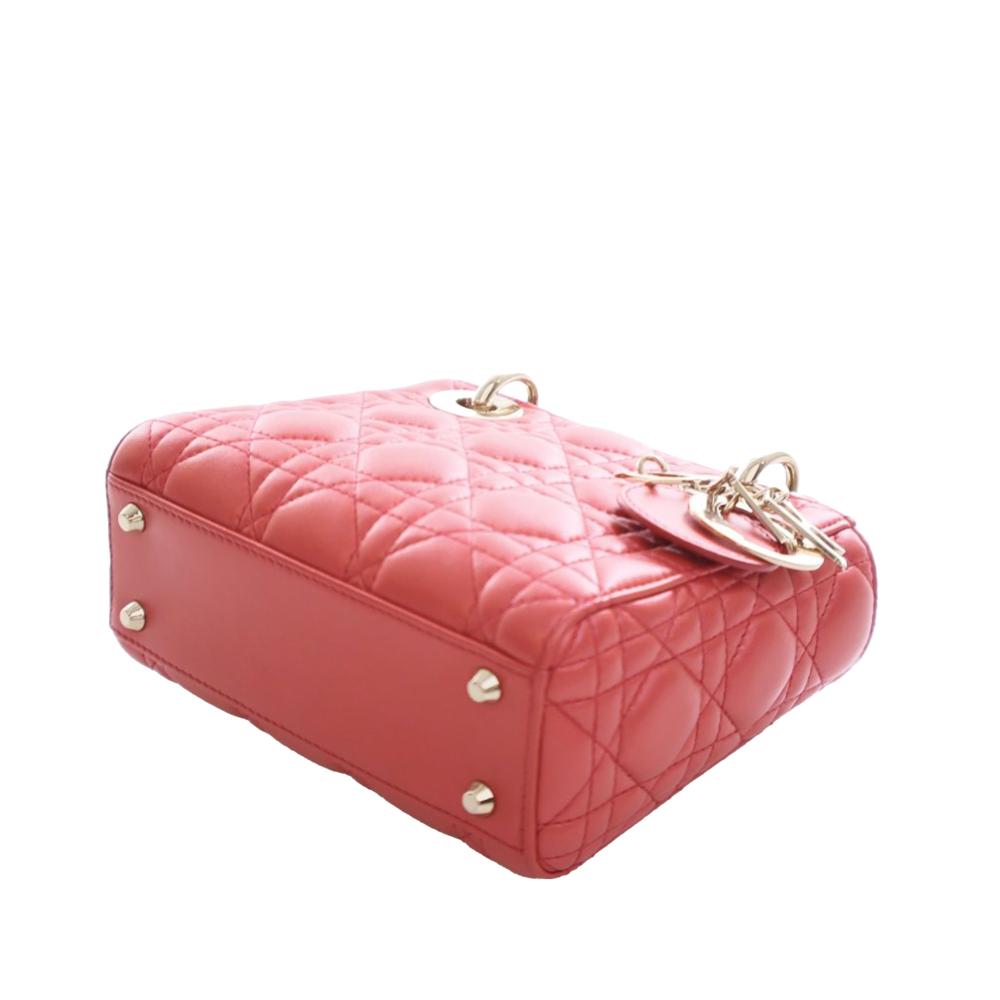 Christian Dior AB Dior Red Lambskin Leather Leather Mini Iridescent Lambskin Cannage Lady Dior Italy