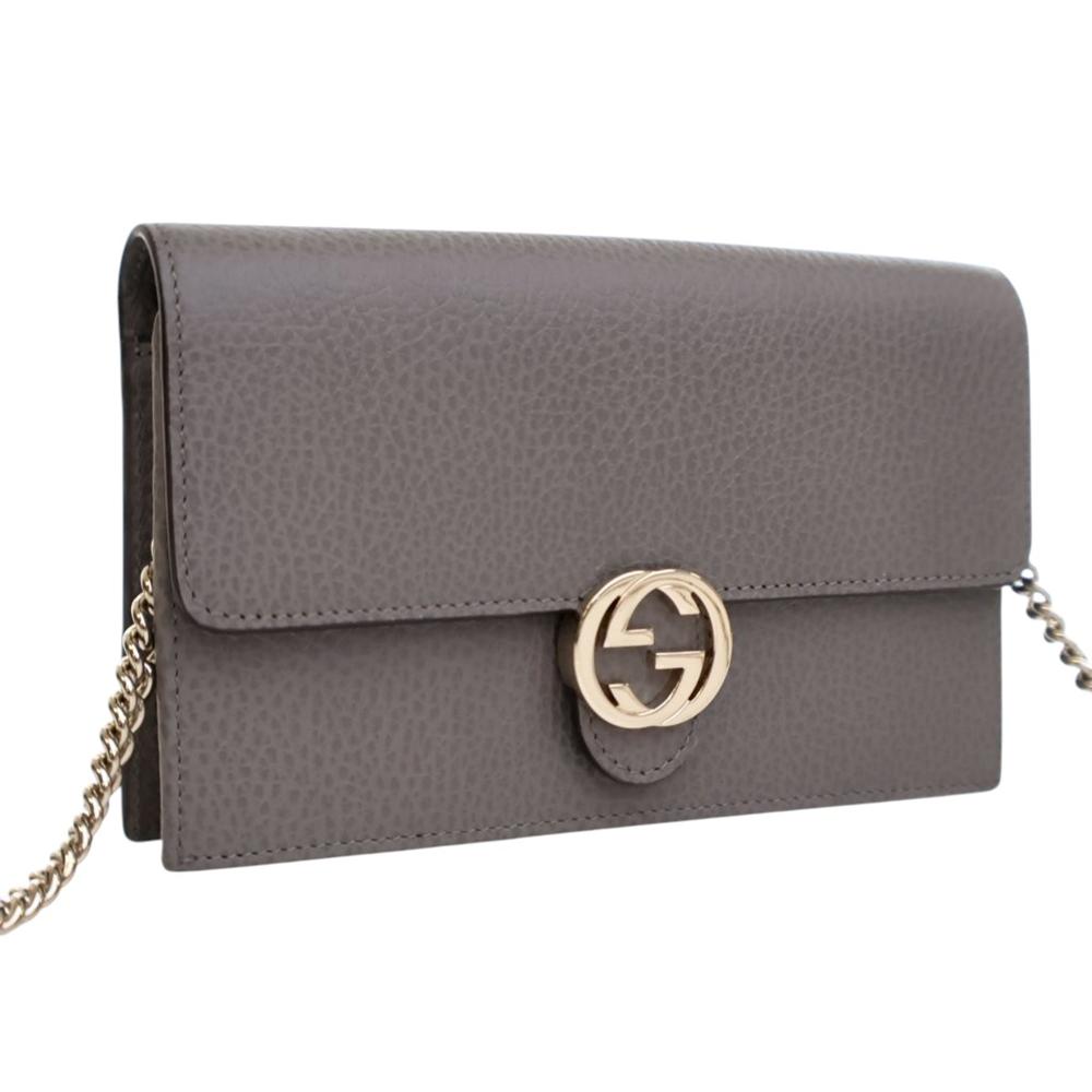 Gucci AB Gucci Gray Calf Leather Interlocking G Dollar Wallet on Chain Italy