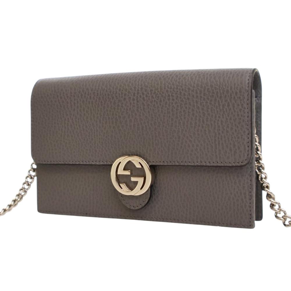 Gucci AB Gucci Gray Calf Leather Interlocking G Dollar Wallet on Chain Italy