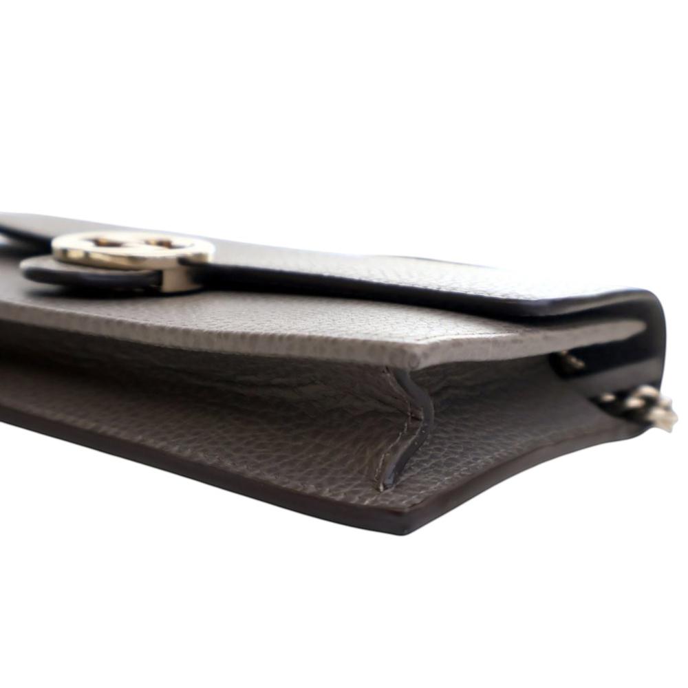 Gucci AB Gucci Gray Calf Leather Interlocking G Dollar Wallet on Chain Italy