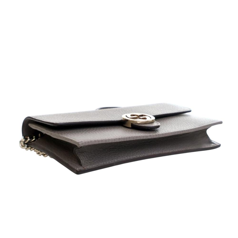 Gucci AB Gucci Gray Calf Leather Interlocking G Dollar Wallet on Chain Italy