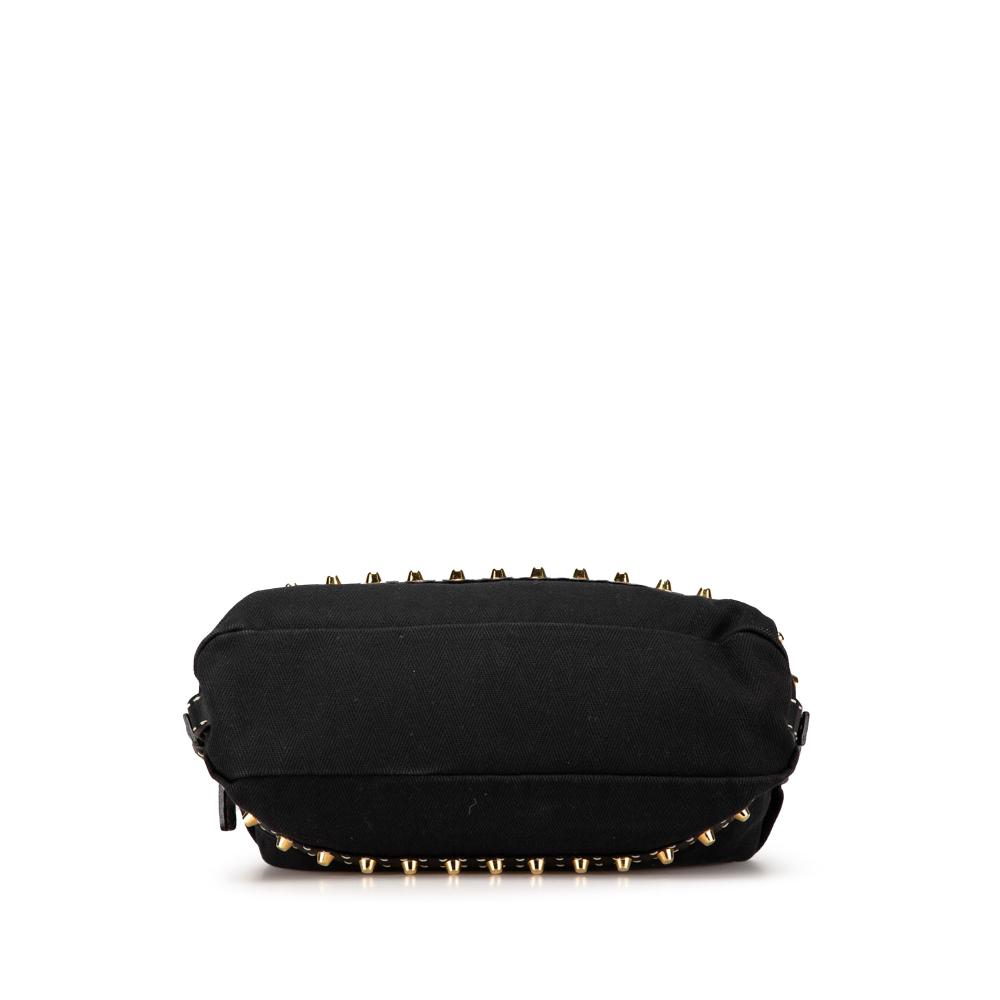 Fendi B Fendi Black Canvas Fabric Selleria Studded Shoulder Bag Italy