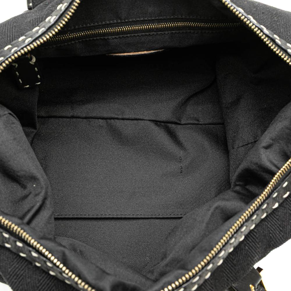 Fendi B Fendi Black Canvas Fabric Selleria Studded Shoulder Bag Italy