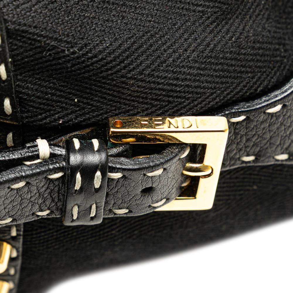 Fendi B Fendi Black Canvas Fabric Selleria Studded Shoulder Bag Italy