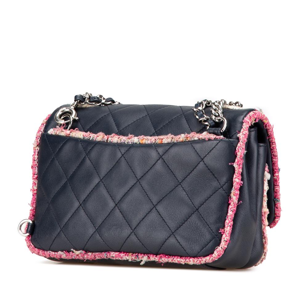 Chanel B Chanel Blue Navy Lambskin Leather Leather Quilted Lambskin and Tweed Elegant Trim Flap Italy