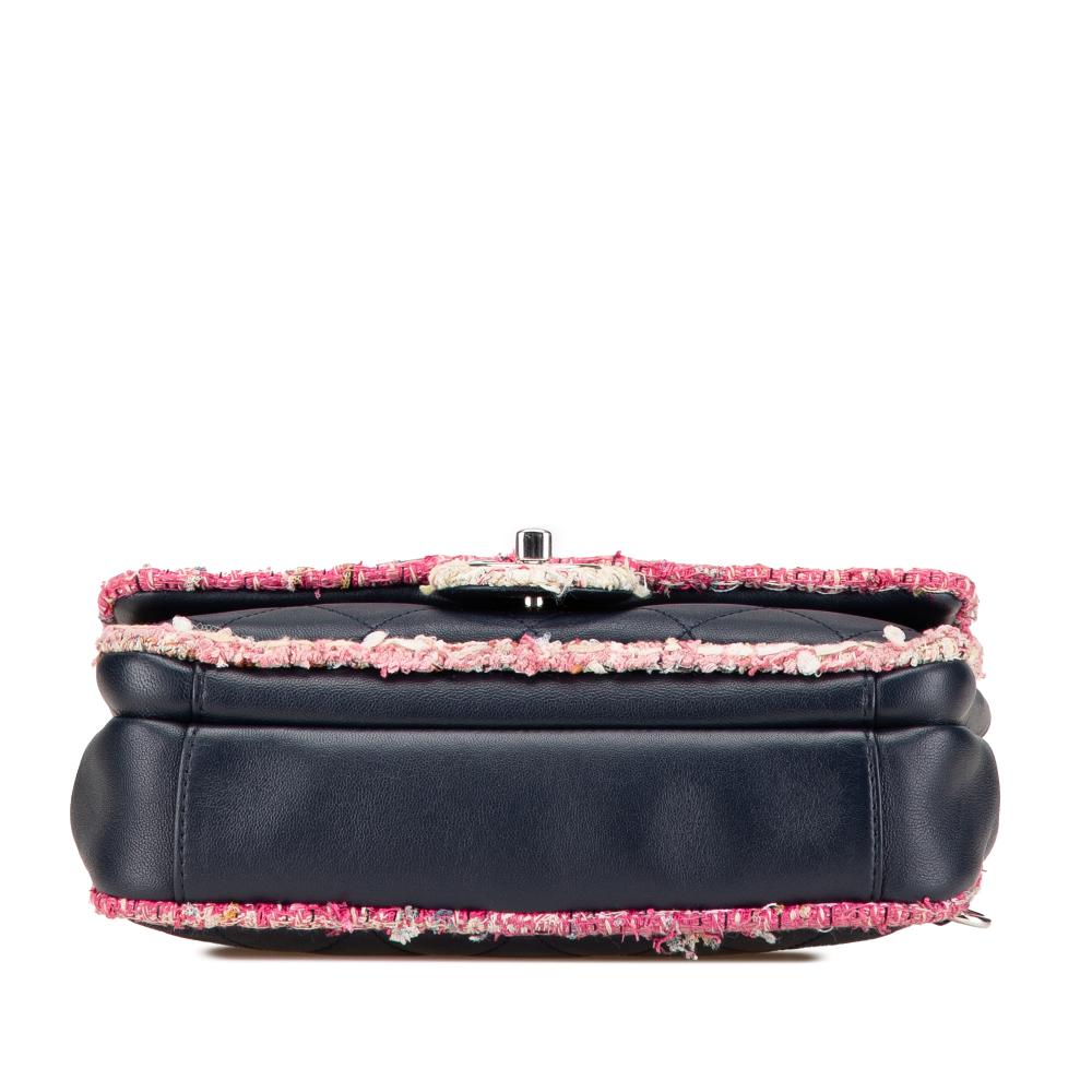 Chanel B Chanel Blue Navy Lambskin Leather Leather Quilted Lambskin and Tweed Elegant Trim Flap Italy