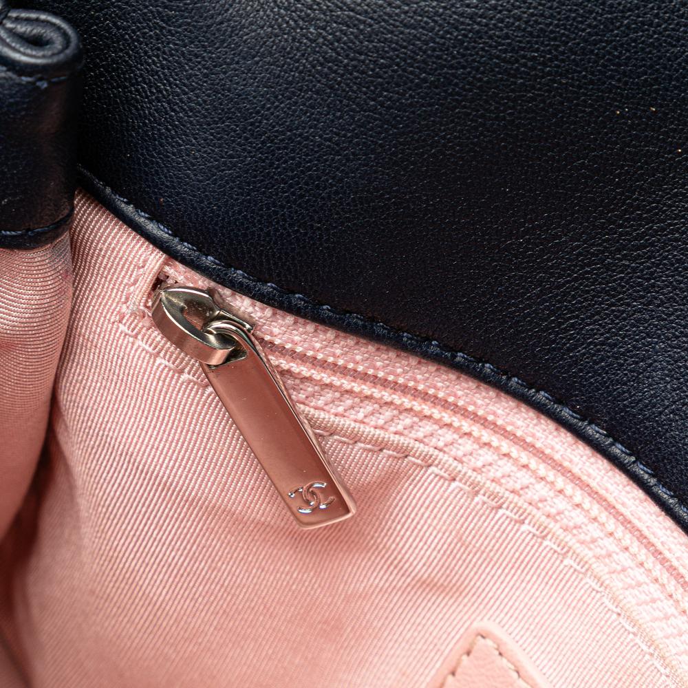 Chanel B Chanel Blue Navy Lambskin Leather Leather Quilted Lambskin and Tweed Elegant Trim Flap Italy