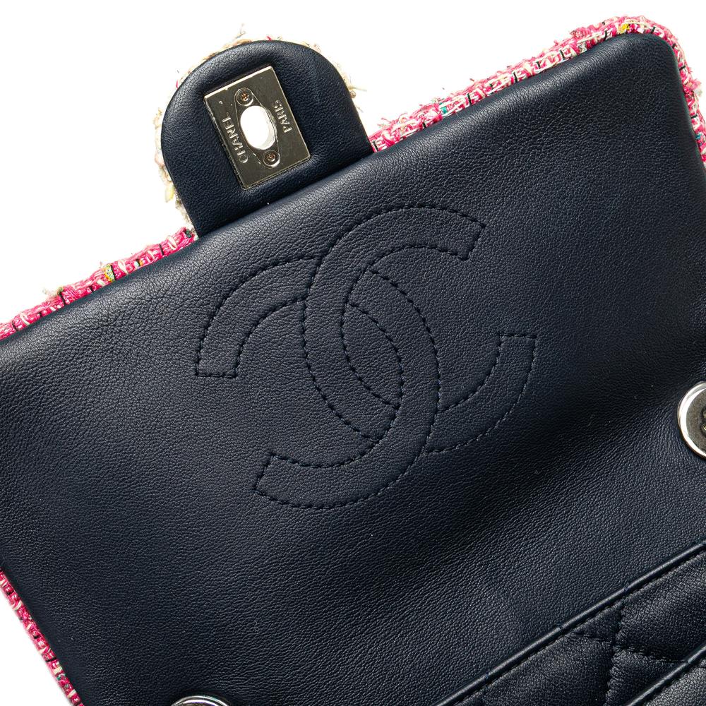 Chanel B Chanel Blue Navy Lambskin Leather Leather Quilted Lambskin and Tweed Elegant Trim Flap Italy