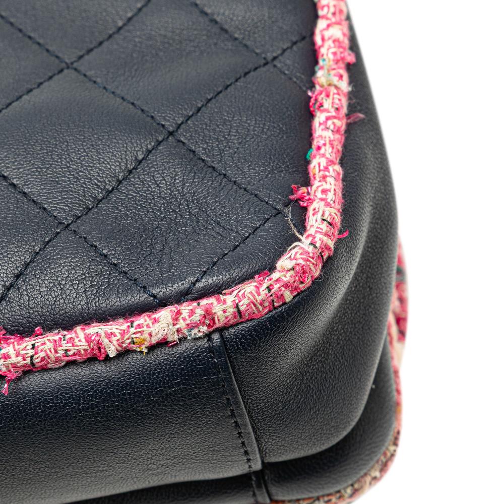 Chanel B Chanel Blue Navy Lambskin Leather Leather Quilted Lambskin and Tweed Elegant Trim Flap Italy