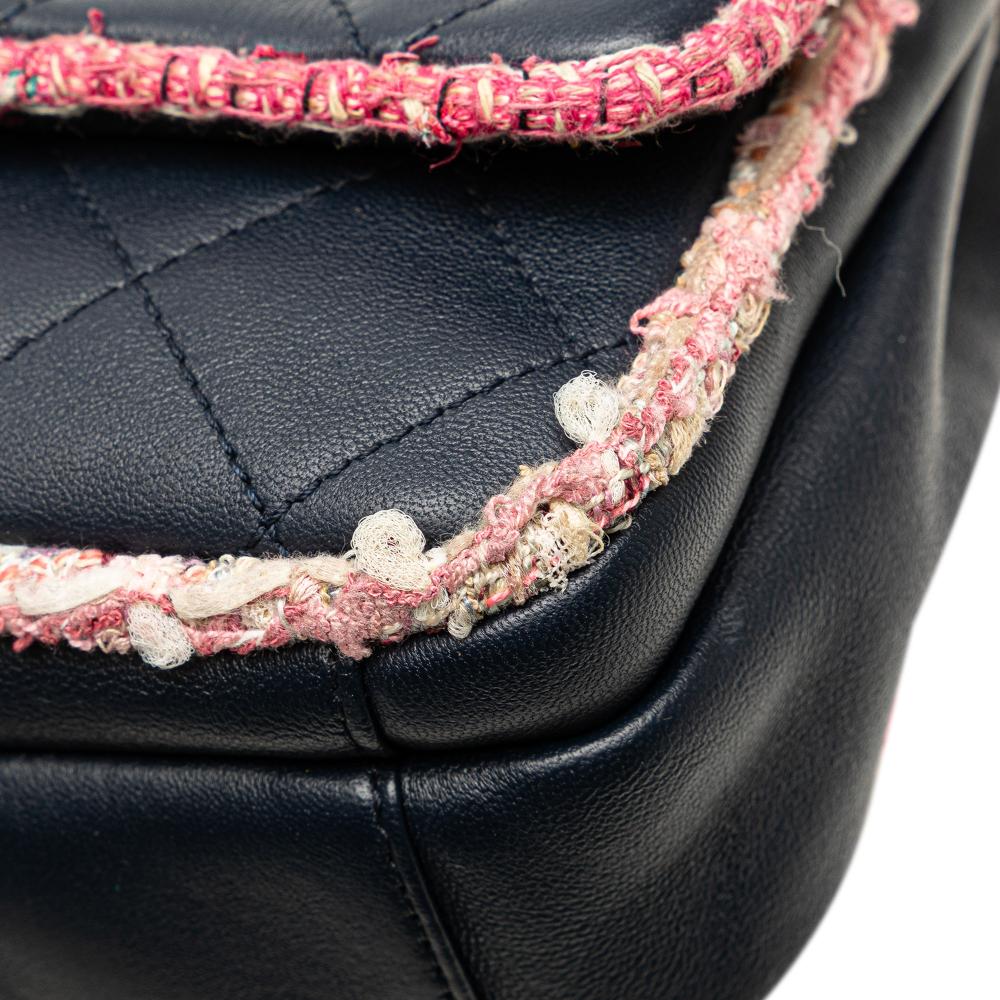 Chanel B Chanel Blue Navy Lambskin Leather Leather Quilted Lambskin and Tweed Elegant Trim Flap Italy