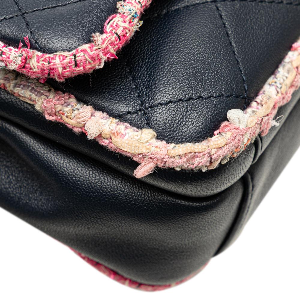 Chanel B Chanel Blue Navy Lambskin Leather Leather Quilted Lambskin and Tweed Elegant Trim Flap Italy