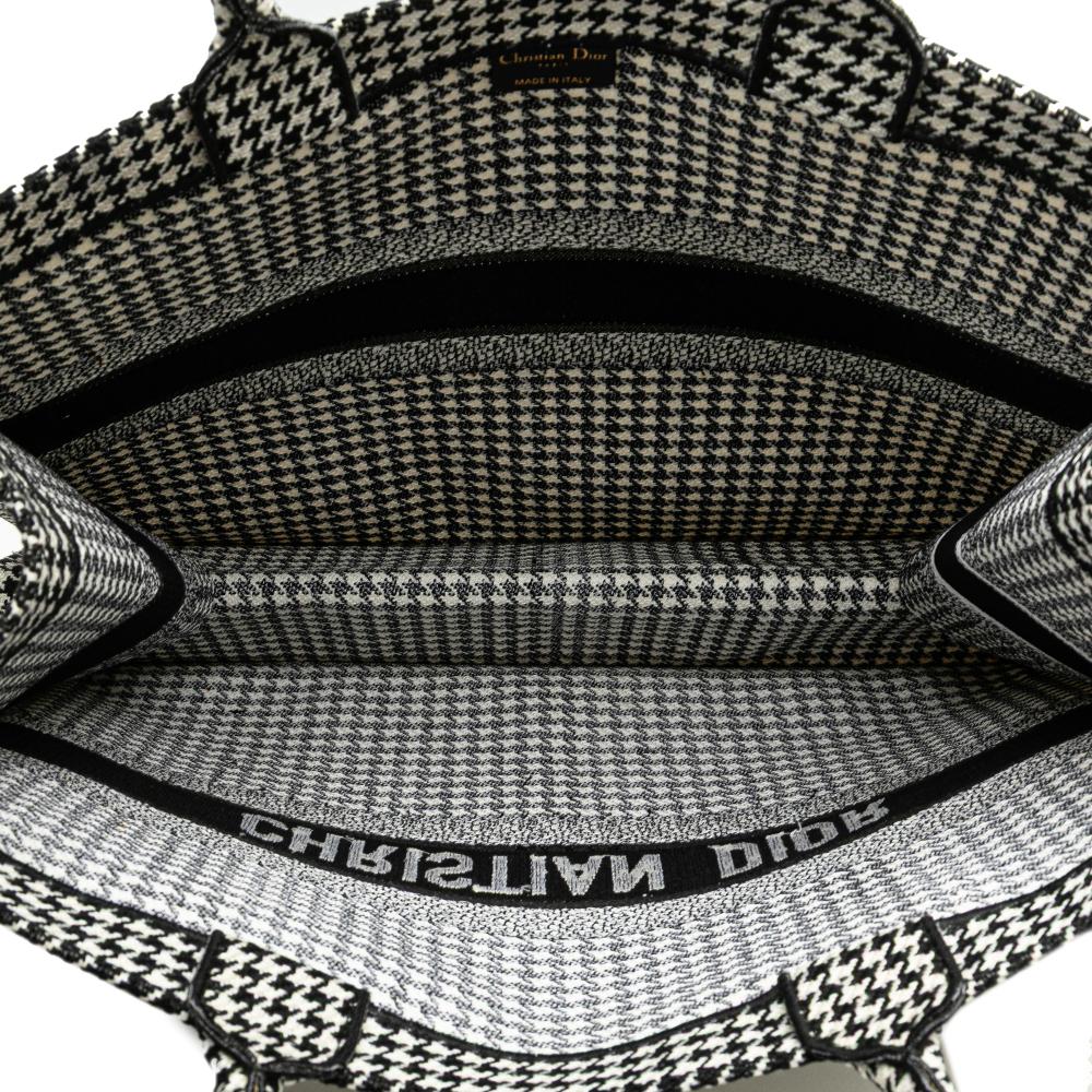 Christian Dior B Dior Black Canvas Fabric Large Houndstooth Embroidered Book Tote Italy