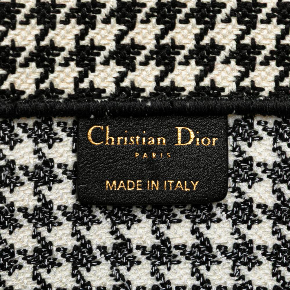 Christian Dior B Dior Black Canvas Fabric Large Houndstooth Embroidered Book Tote Italy