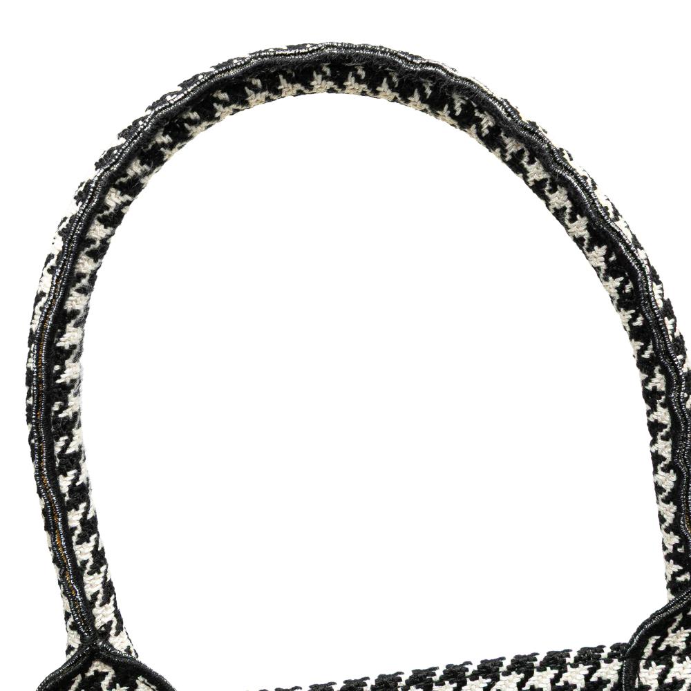 Christian Dior B Dior Black Canvas Fabric Large Houndstooth Embroidered Book Tote Italy