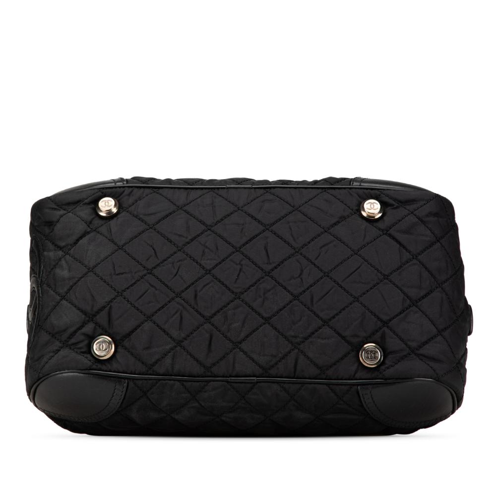 Chanel B Chanel Black Nylon Fabric Paris New York Quilted Duffle Handbag Italy