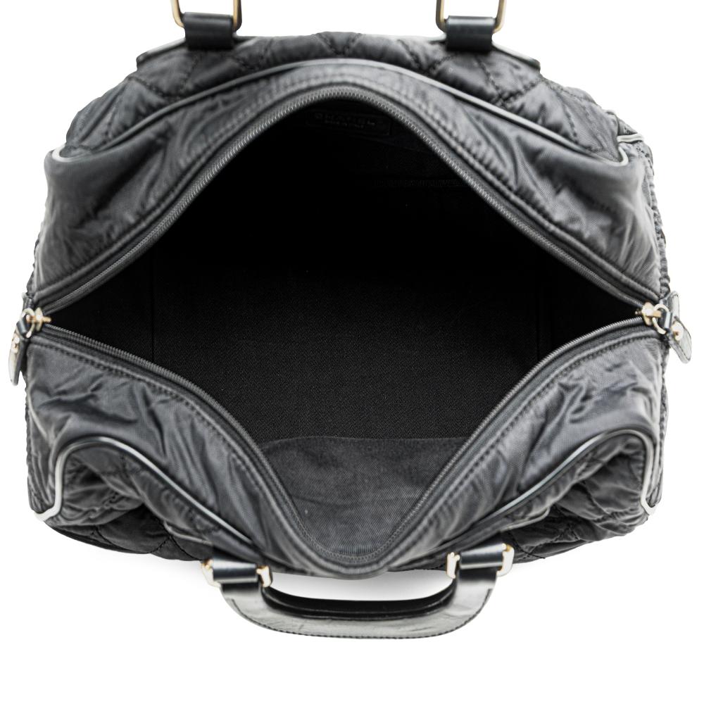 Chanel B Chanel Black Nylon Fabric Paris New York Quilted Duffle Handbag Italy