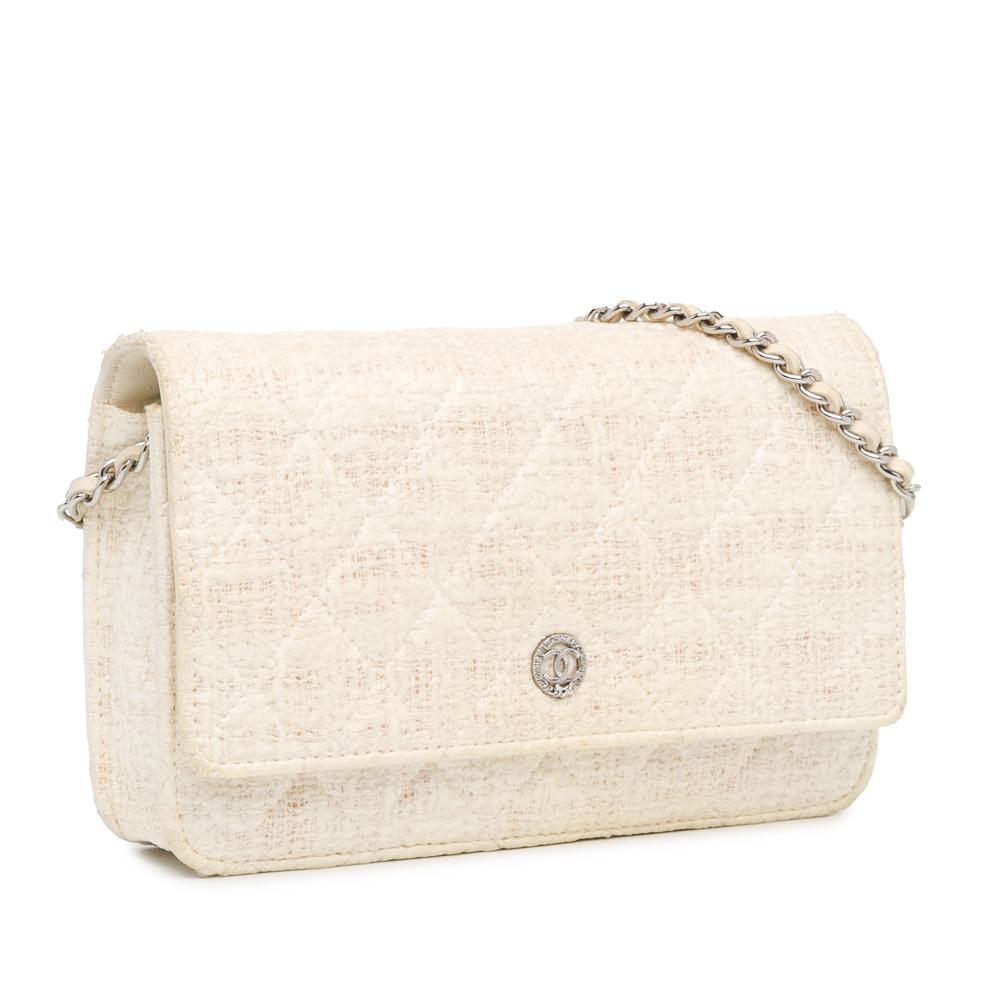 Chanel B Chanel Brown Beige Coated Canvas Fabric CC Coated Tweed Wallet On Chain Italy