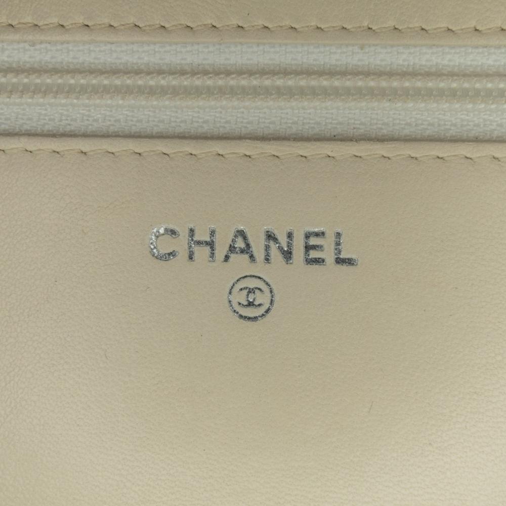 Chanel B Chanel Brown Beige Coated Canvas Fabric CC Coated Tweed Wallet On Chain Italy