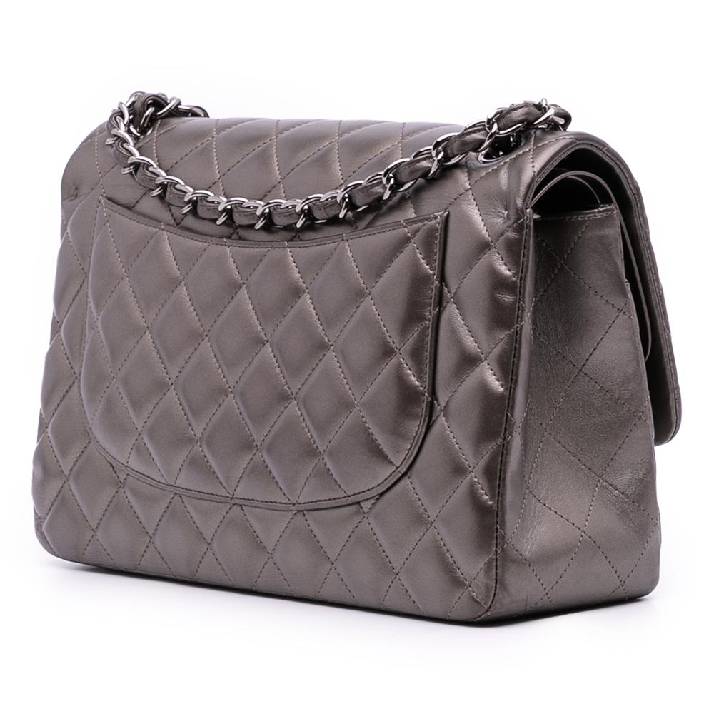 Chanel B Chanel Gray Dark Gray Lambskin Leather Leather Jumbo Classic Lambskin Double Flap France