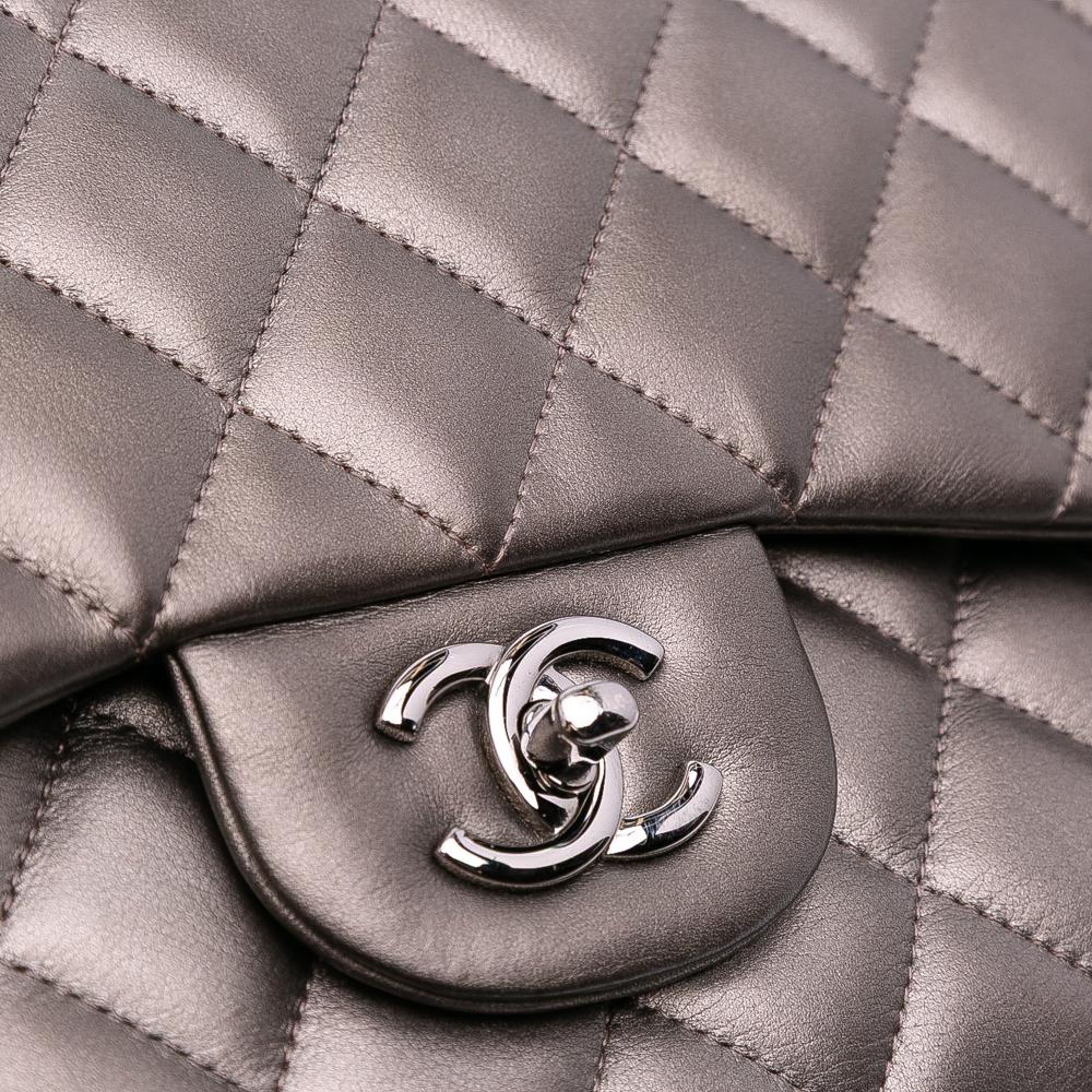 Chanel B Chanel Gray Dark Gray Lambskin Leather Leather Jumbo Classic Lambskin Double Flap France