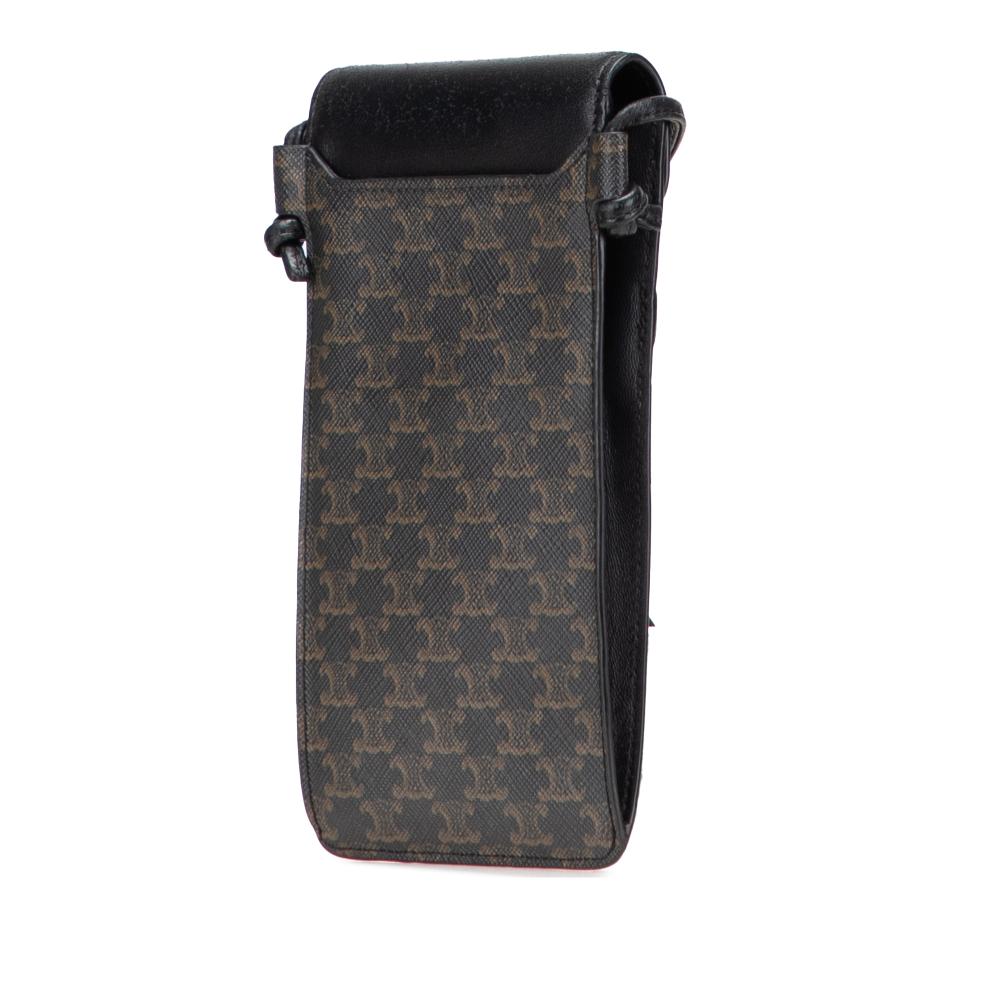 Celine B Celine Brown Dark Brown with Black Coated Canvas Fabric Triomphe Phone Pouch Flap Crossbody Italy