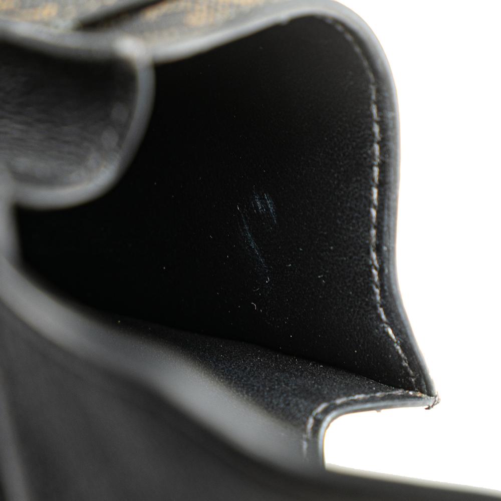 Celine B Celine Brown Dark Brown with Black Coated Canvas Fabric Triomphe Phone Pouch Flap Crossbody Italy