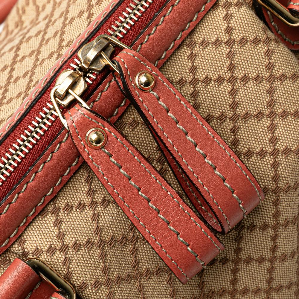 Gucci B Gucci Brown Beige Canvas Fabric Diamante Sukey Satchel Italy