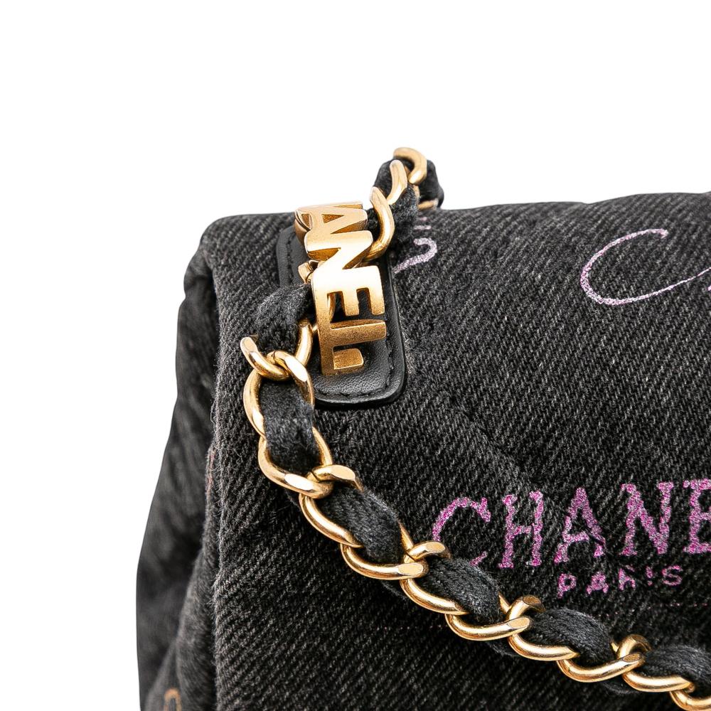 Chanel B Chanel Gray Charcoal Denim Fabric Mini Rectangular Quilted Mood Flap Italy