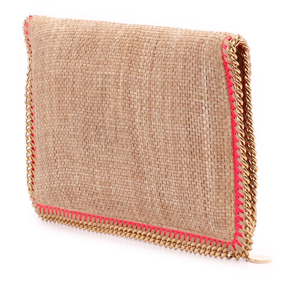 Stella McCartney B Stella McCartney Brown Beige Raffia Natural Material Falabella Fold Over Clutch Italy