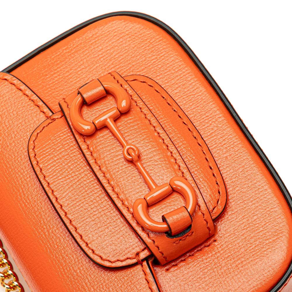 Gucci AB Gucci Orange Calf Leather Mini Horsebit 1955 Web Satchel Italy