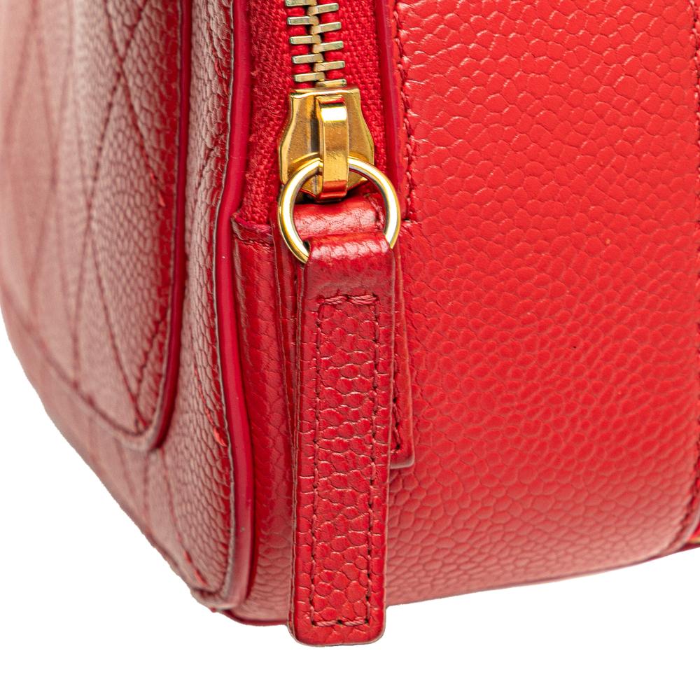 Chanel B Chanel Red Caviar Leather Leather Small Quilted Caviar Top Handle Camera Bag Italy