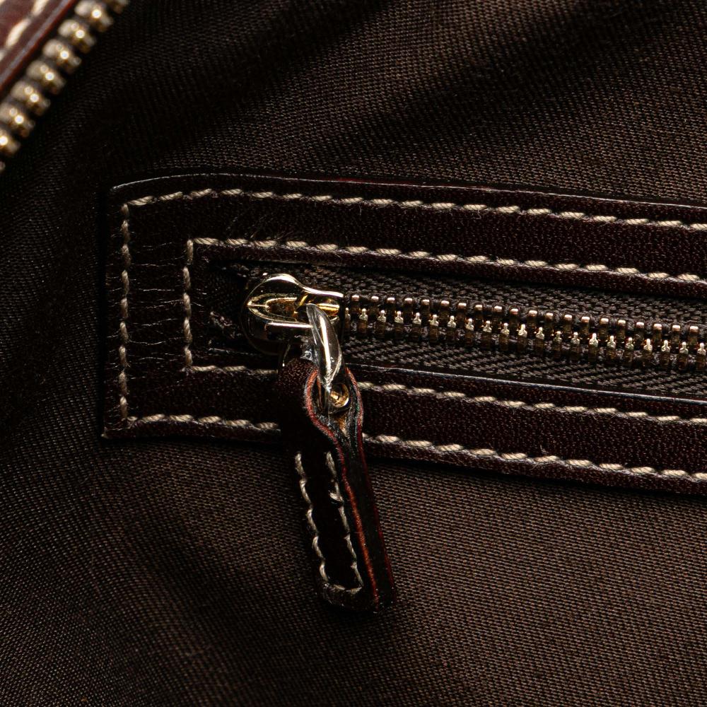 Gucci B Gucci White with Brown Dark Brown Canvas Fabric Printed Bamboo Horsebit Handbag Italy