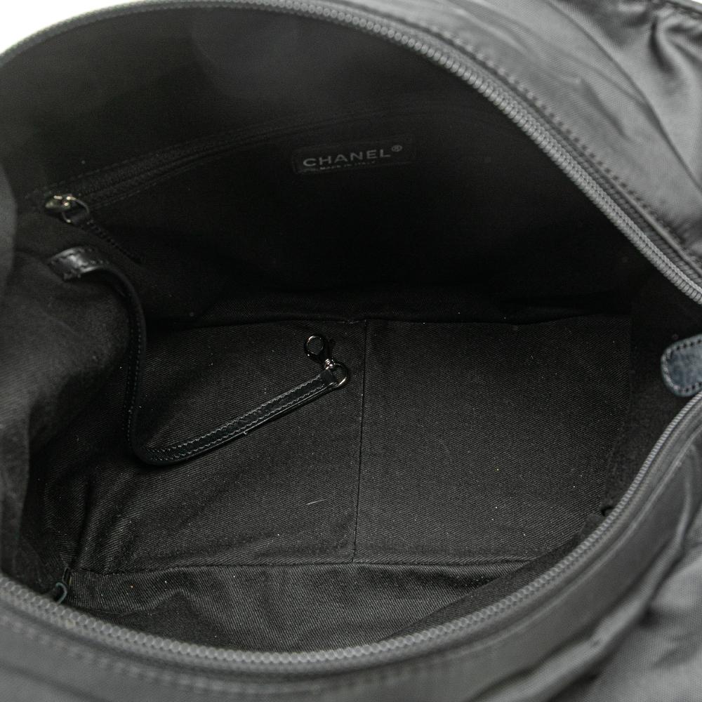 Chanel B Chanel Black Nylon Fabric Paris New York Quilted Tote Italy