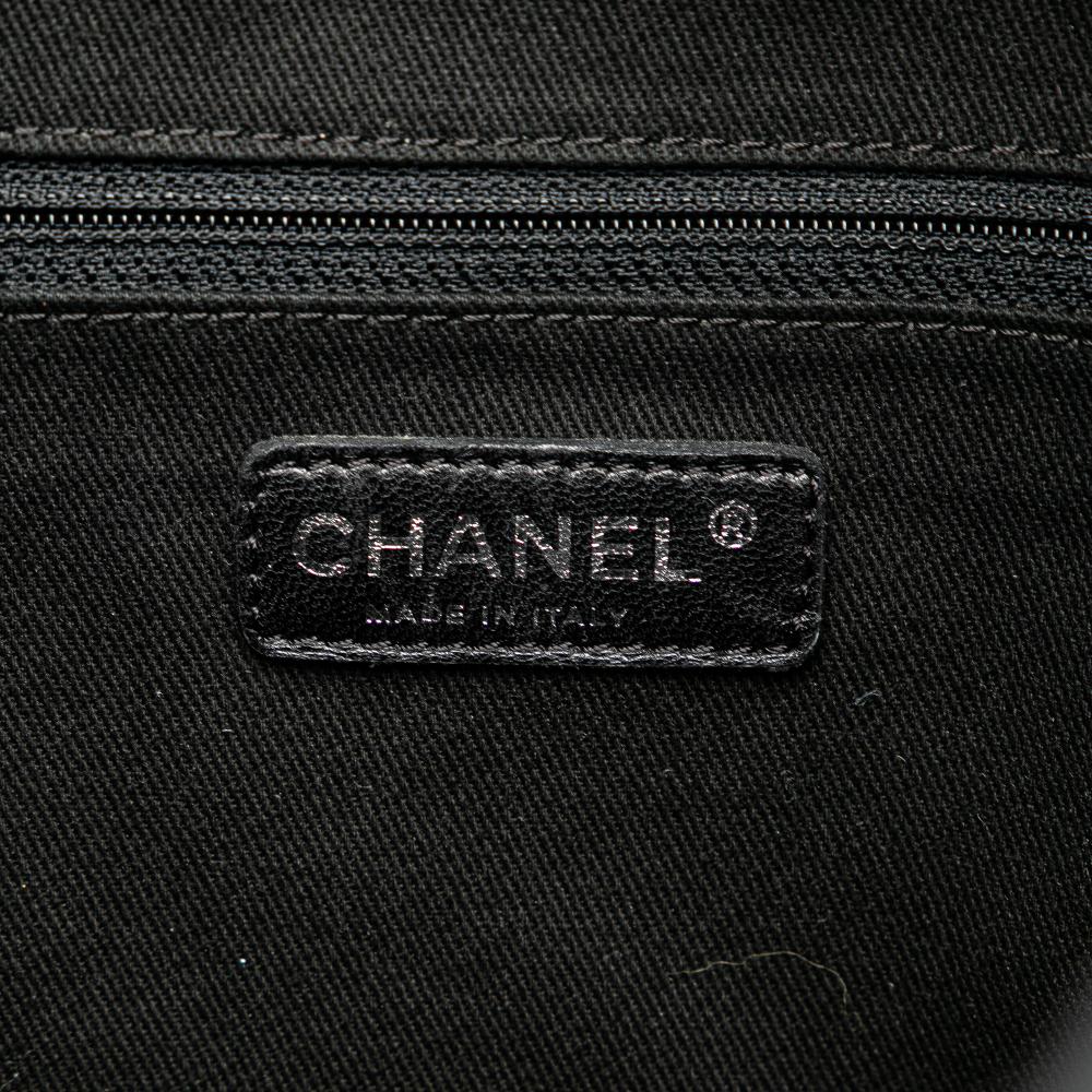 Chanel B Chanel Black Nylon Fabric Paris New York Quilted Tote Italy