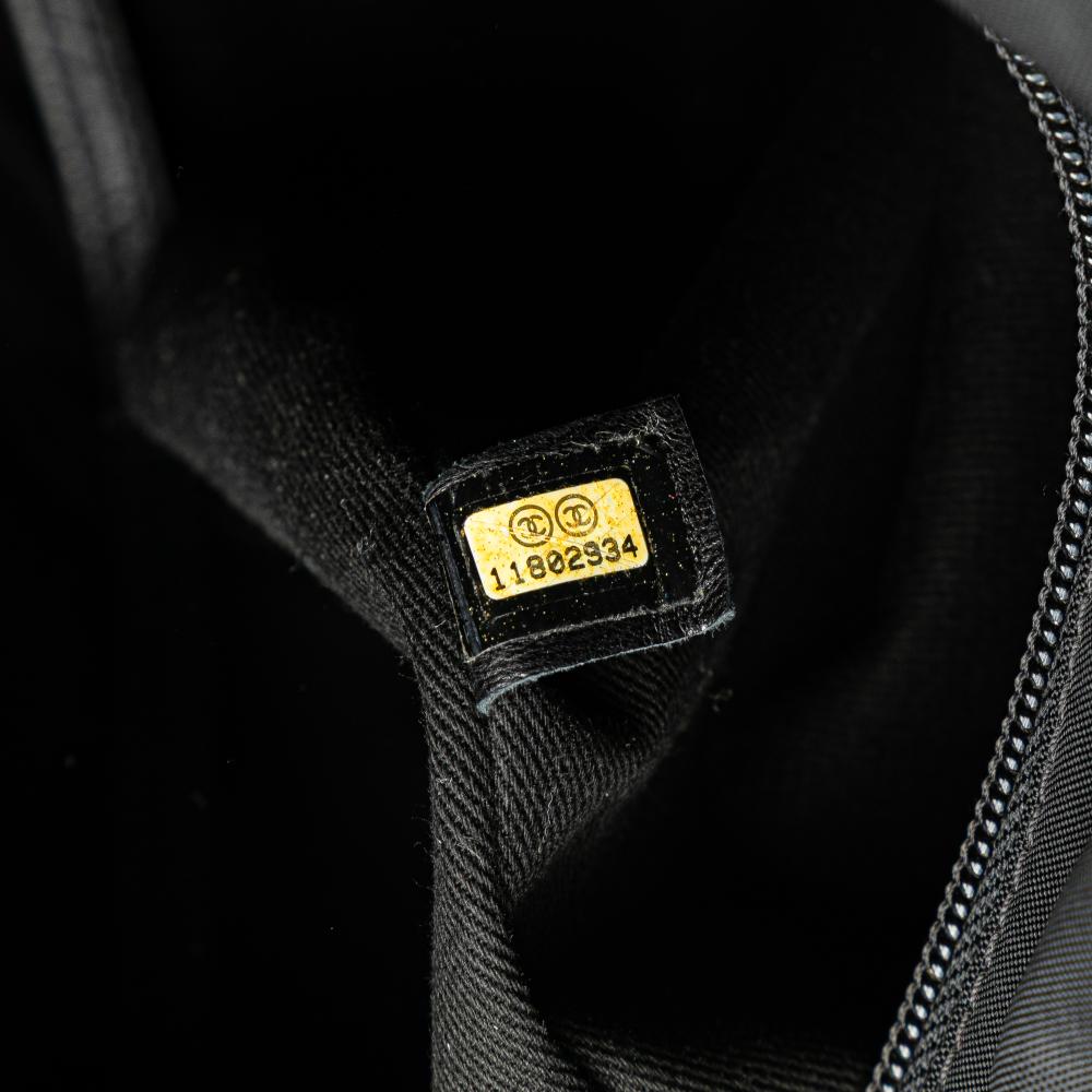 Chanel B Chanel Black Nylon Fabric Paris New York Quilted Tote Italy