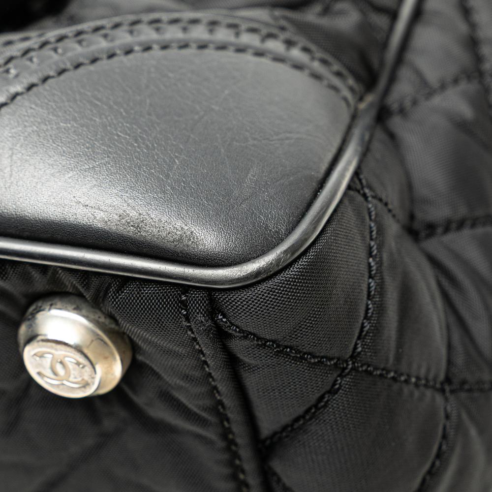 Chanel B Chanel Black Nylon Fabric Paris New York Quilted Tote Italy