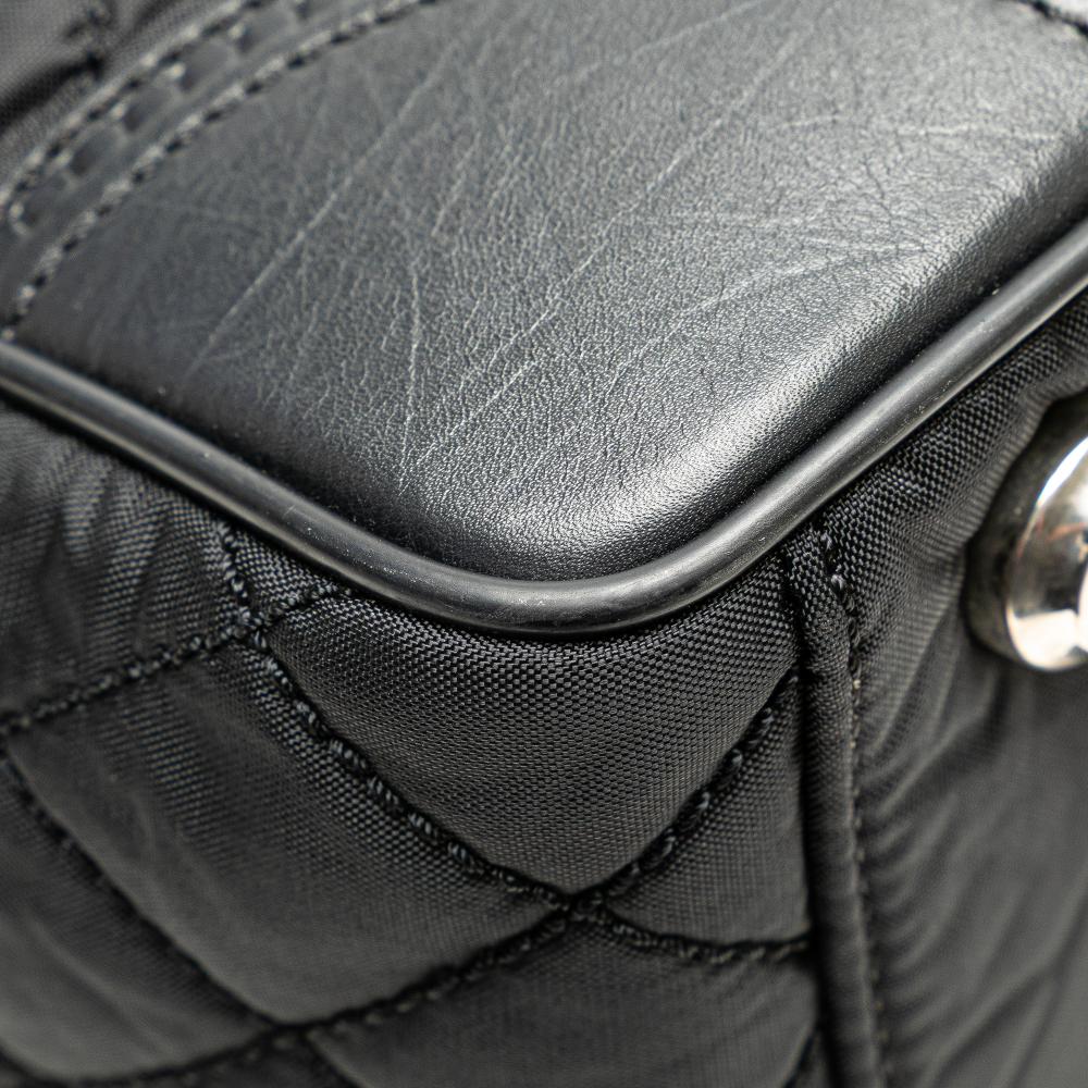 Chanel B Chanel Black Nylon Fabric Paris New York Quilted Tote Italy