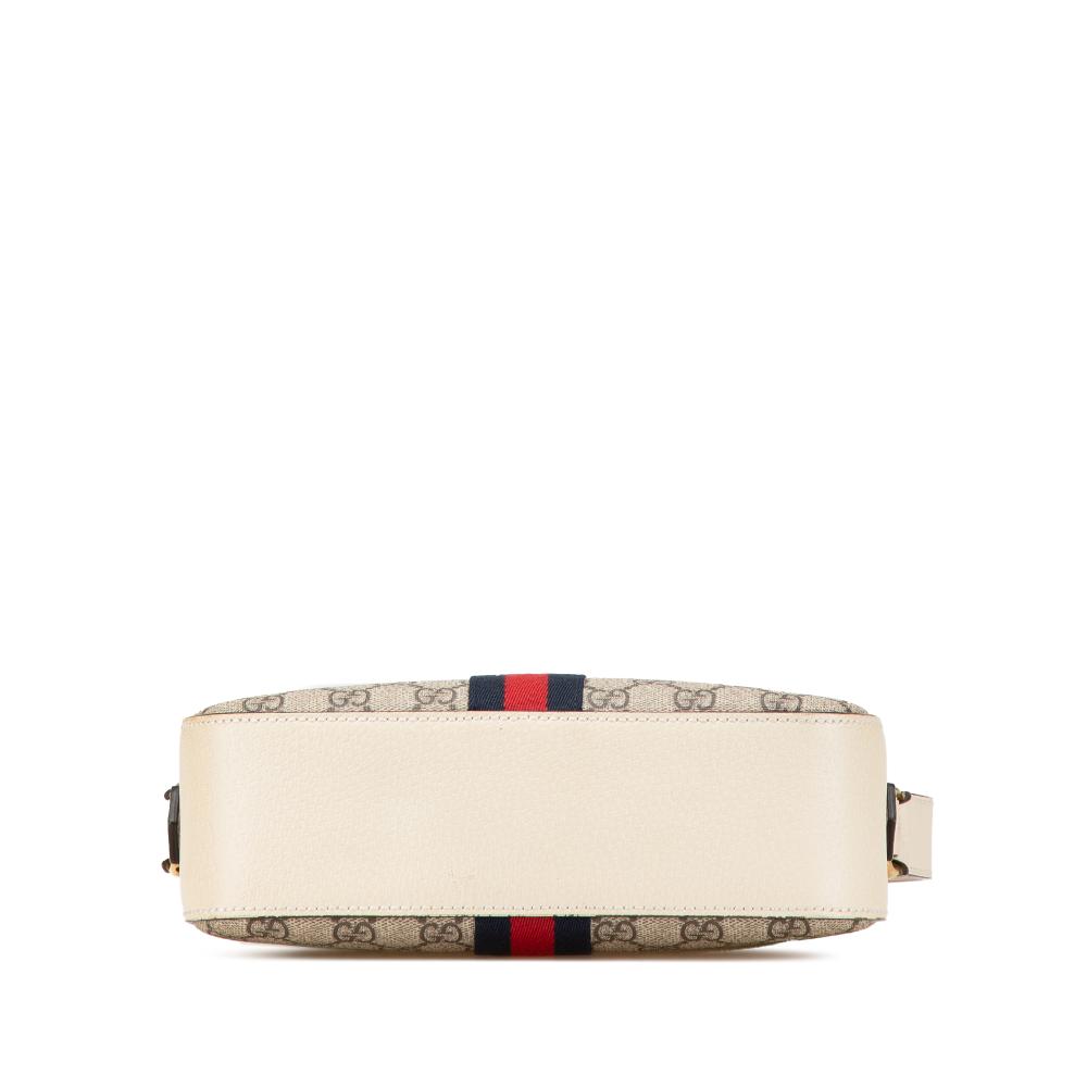 Gucci Brown Small GG Supreme Textured Calfskin Web Ophidia Camera Bag Italy