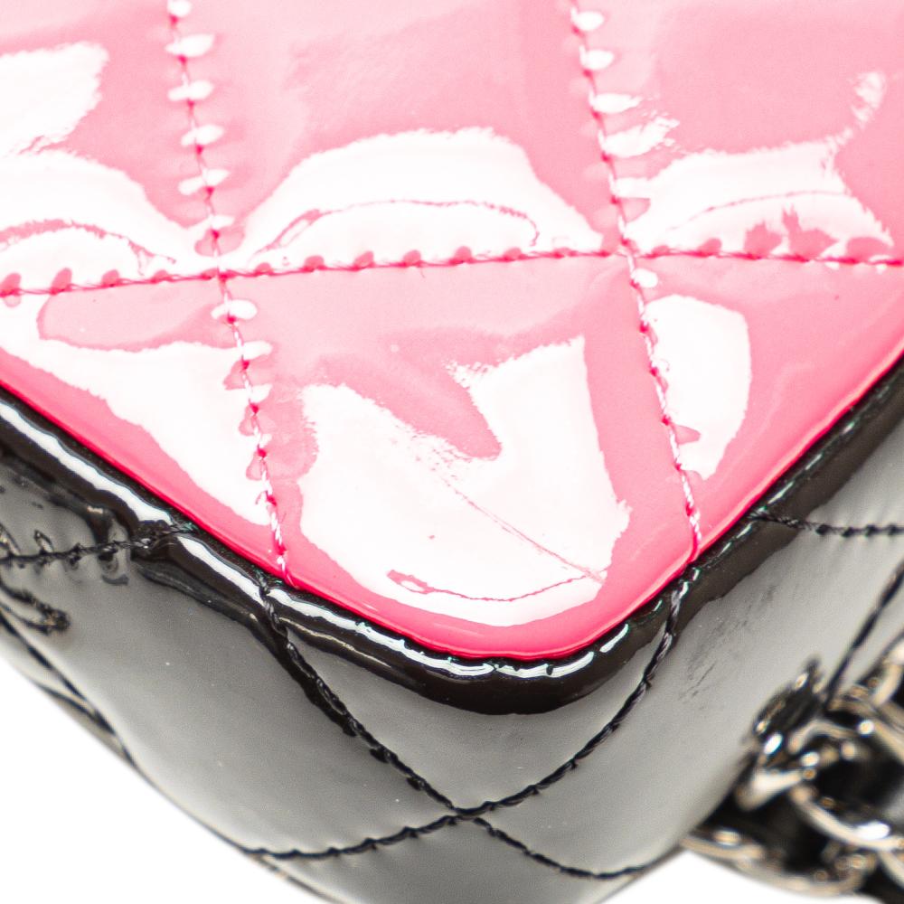 Chanel AB Chanel Pink Hot Pink Patent Leather Leather Bicolor Patent Double Zip Wallet on Chain Italy