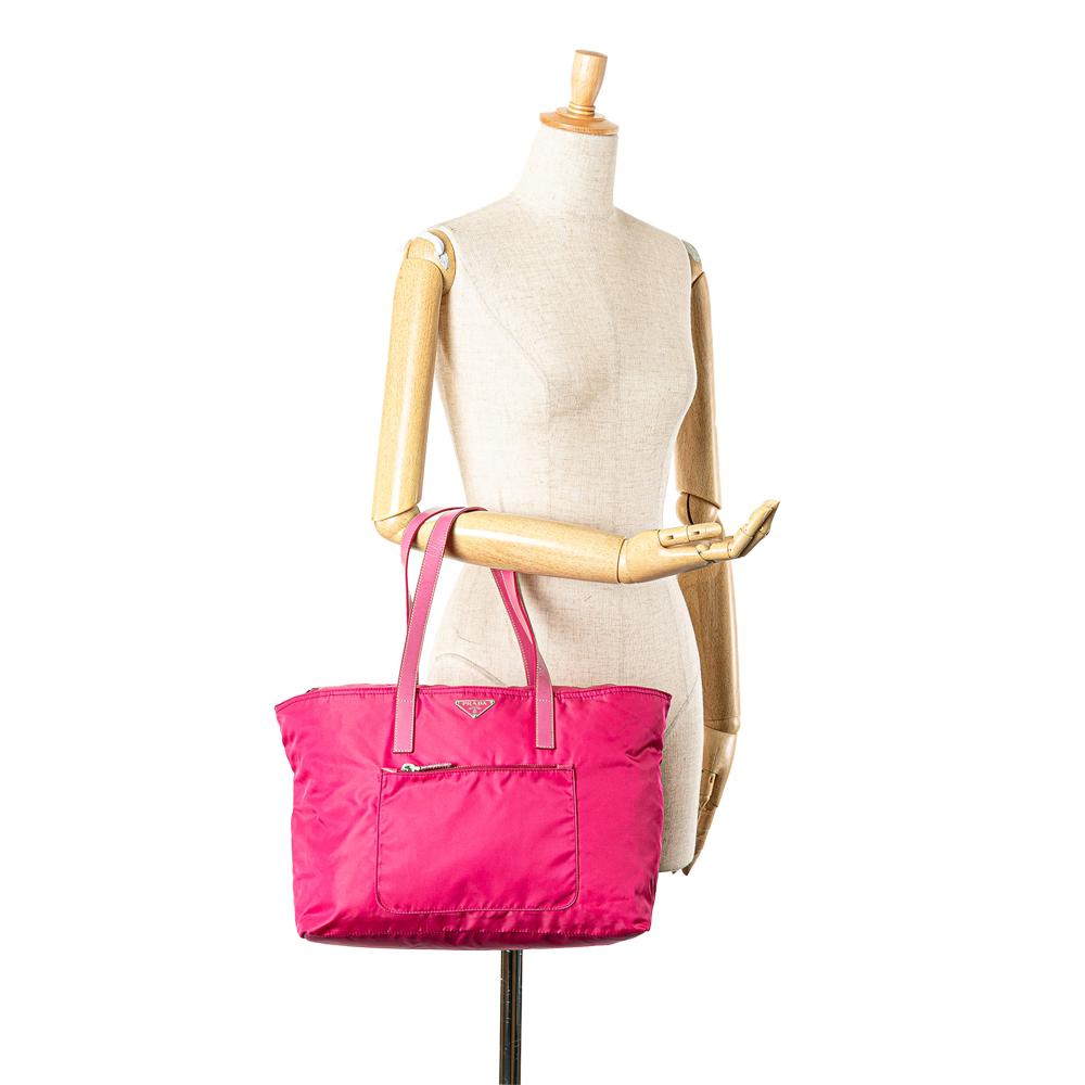 Prada B Prada Pink Hot Pink Nylon Fabric Tessuto Zip Tote Italy