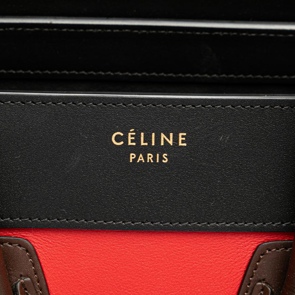 Celine B Celine Red with Multi Calf Leather Micro Tricolor Luggage Tote Italy